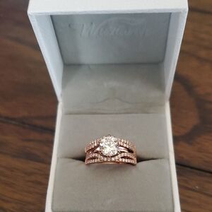 Elegant Rose Gold, Sterling Silver Ring Set